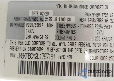 2020 Mazda Cx-5 Touring z USA, uszkodzony, nr VIN JM3KFBCM2L1797181